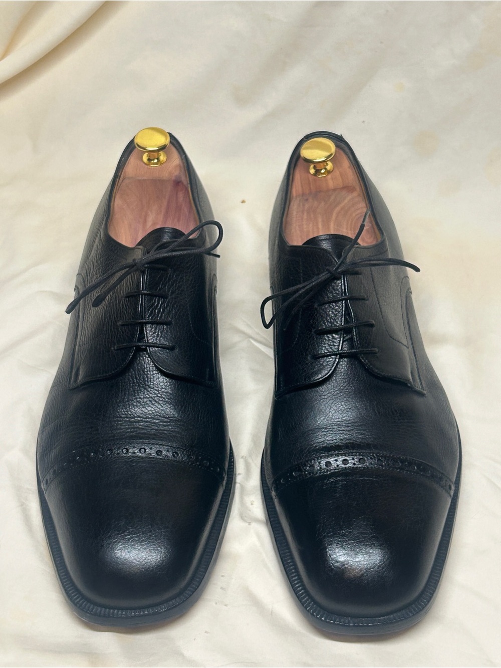 Santoni Men's Black Leather Cap Toe Lace Up Oxford Dress Shoes 13 EE